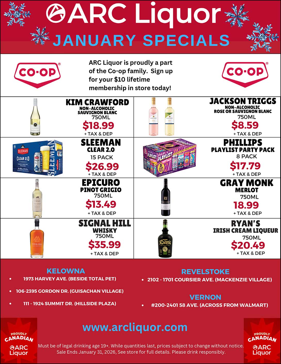 ARC Liquor New Year monthly Specials Flyer