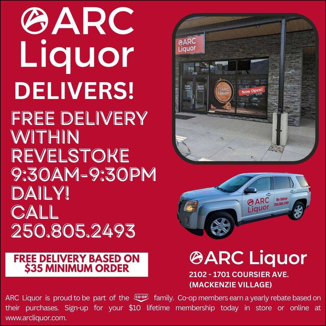 pic of the Revelstoke Arc Liquor Store with their Home Delivery Vehicle