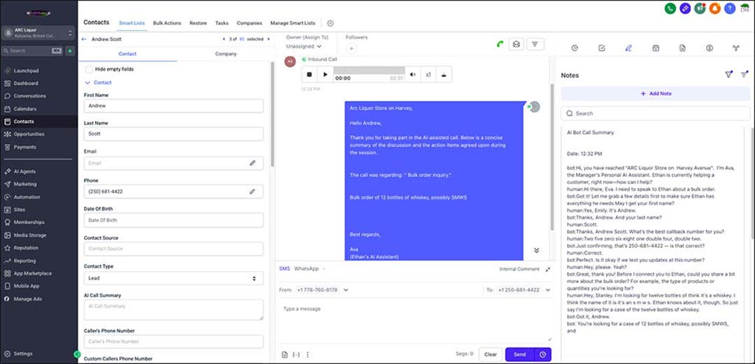 Ava bulk order SMS recap