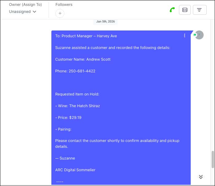 image of an email that the AI sent to the store manager.