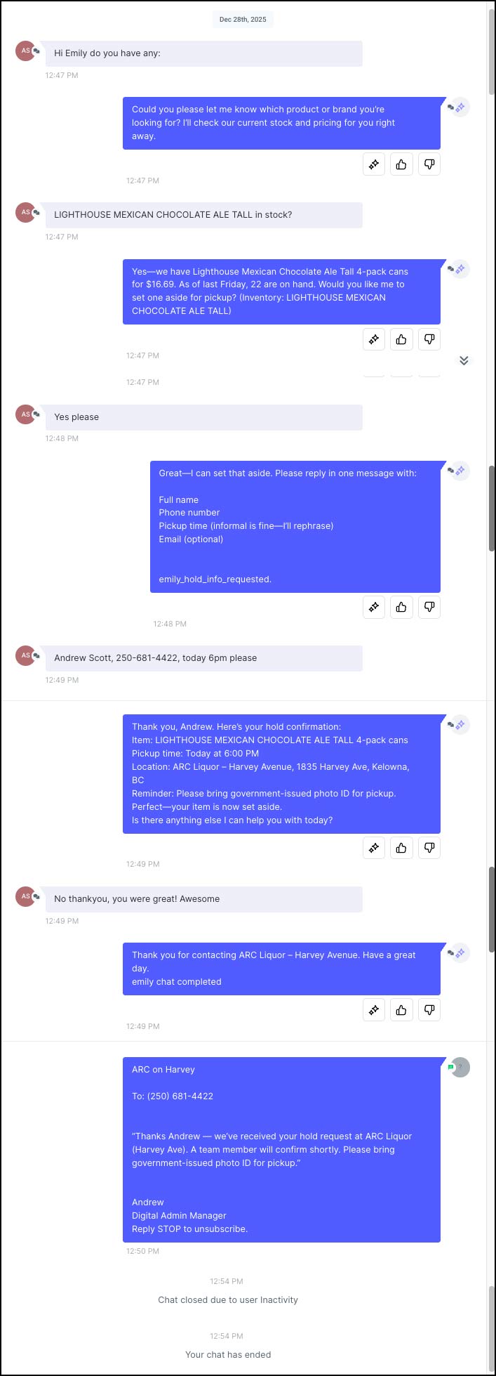 image of an incoming message from GHL to the Product Manager