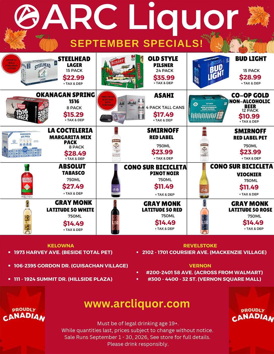 ARC Liquor September 2026 Monthly Specials Flyer