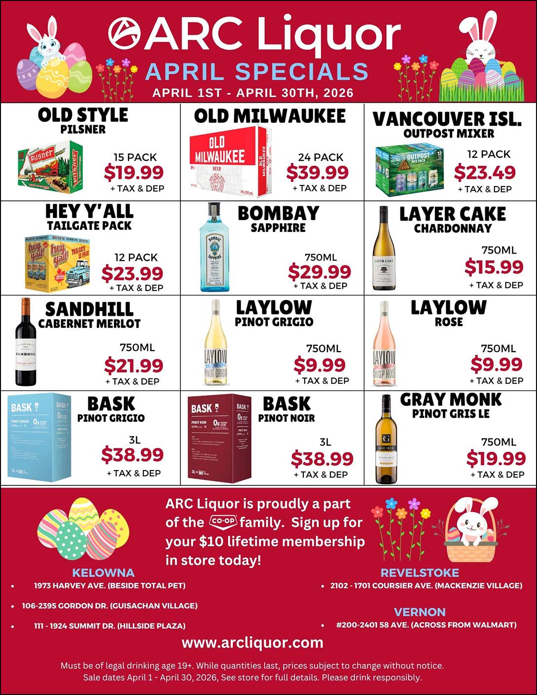 ARC Liquor April monthly Specials Flyer